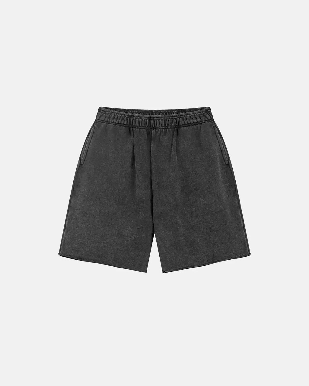 Inflation Heavyweight Washed Sweat Shorts pants with a relaxed fit and distressed denim look, casual streetwear style.
