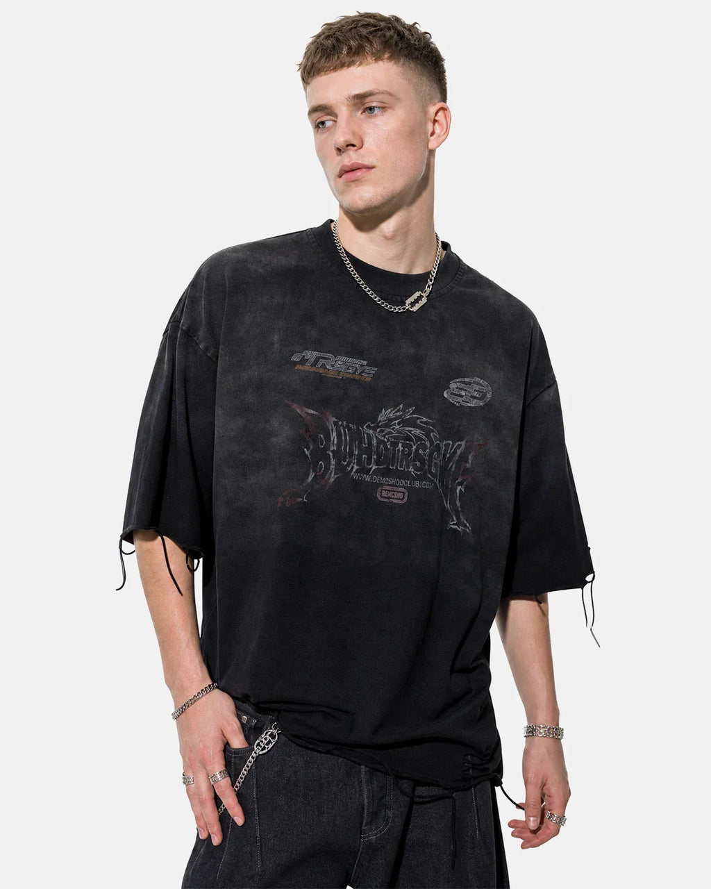 Inflation Streetwear Monkey Washed Distressed T-Shirt, casual black tee with vintage-inspired distressed design and graphic print.