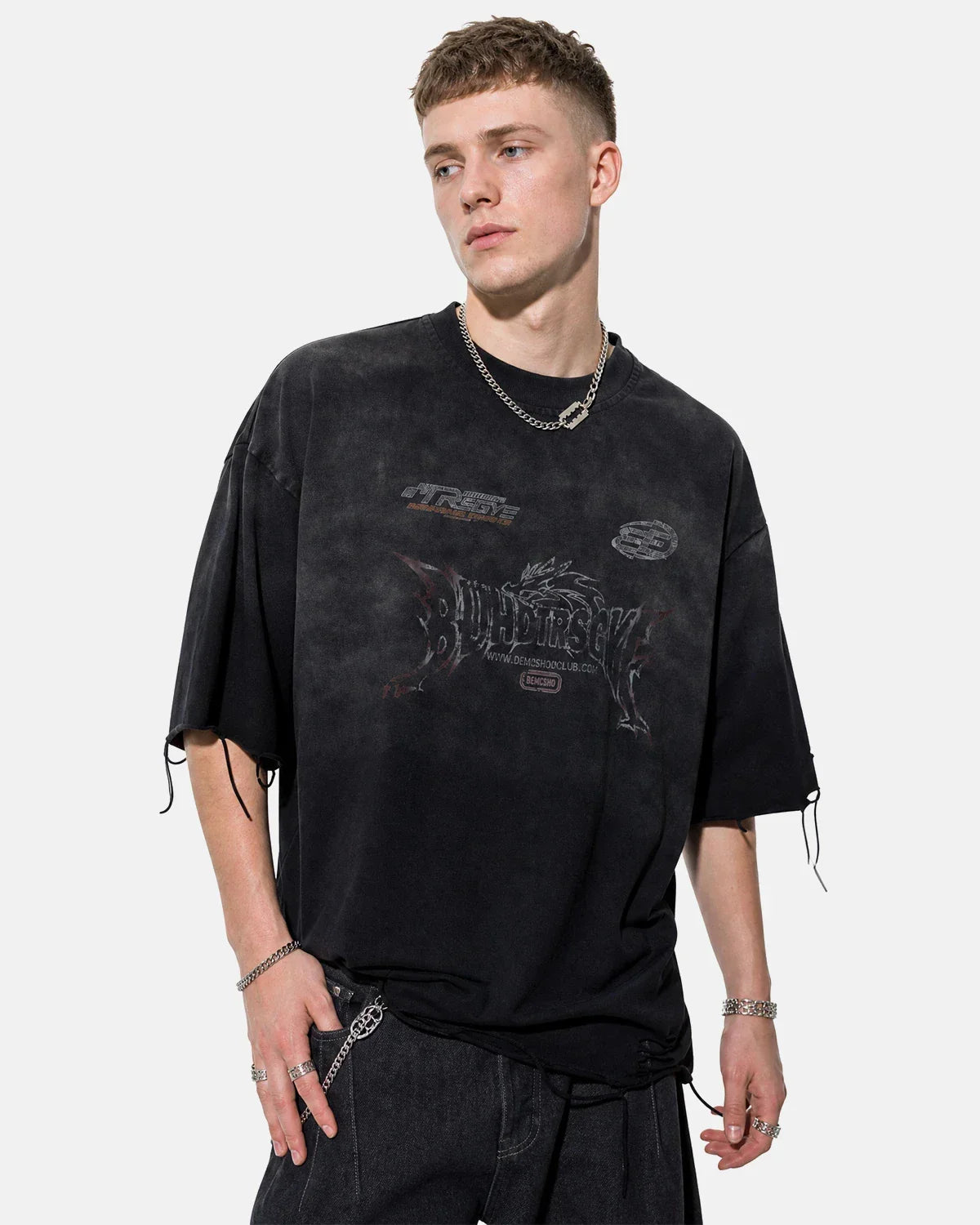 Inflation Streetwear Monkey Washed Distressed T-Shirt, casual black tee with vintage-inspired distressed design and graphic print.