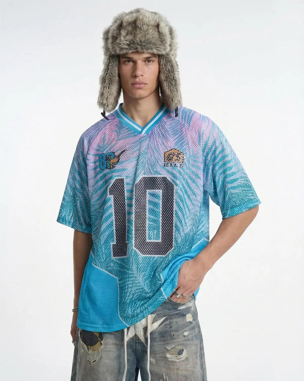 Oversized mesh football jersey by INFLATION featuring breathable fabric and bold team-style design for streetwear style.