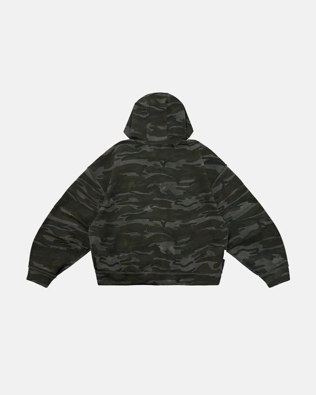 Reversible camo zip-up jacket by INFLATION, stylish streetwear with camouflage pattern and zip closure, shown on a mannequin.