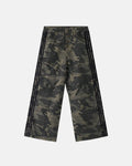 Inflation Camo Side Stripe Wide-Leg Pants featuring a relaxed fit, bold camouflage pattern, and contrasting side stripes.