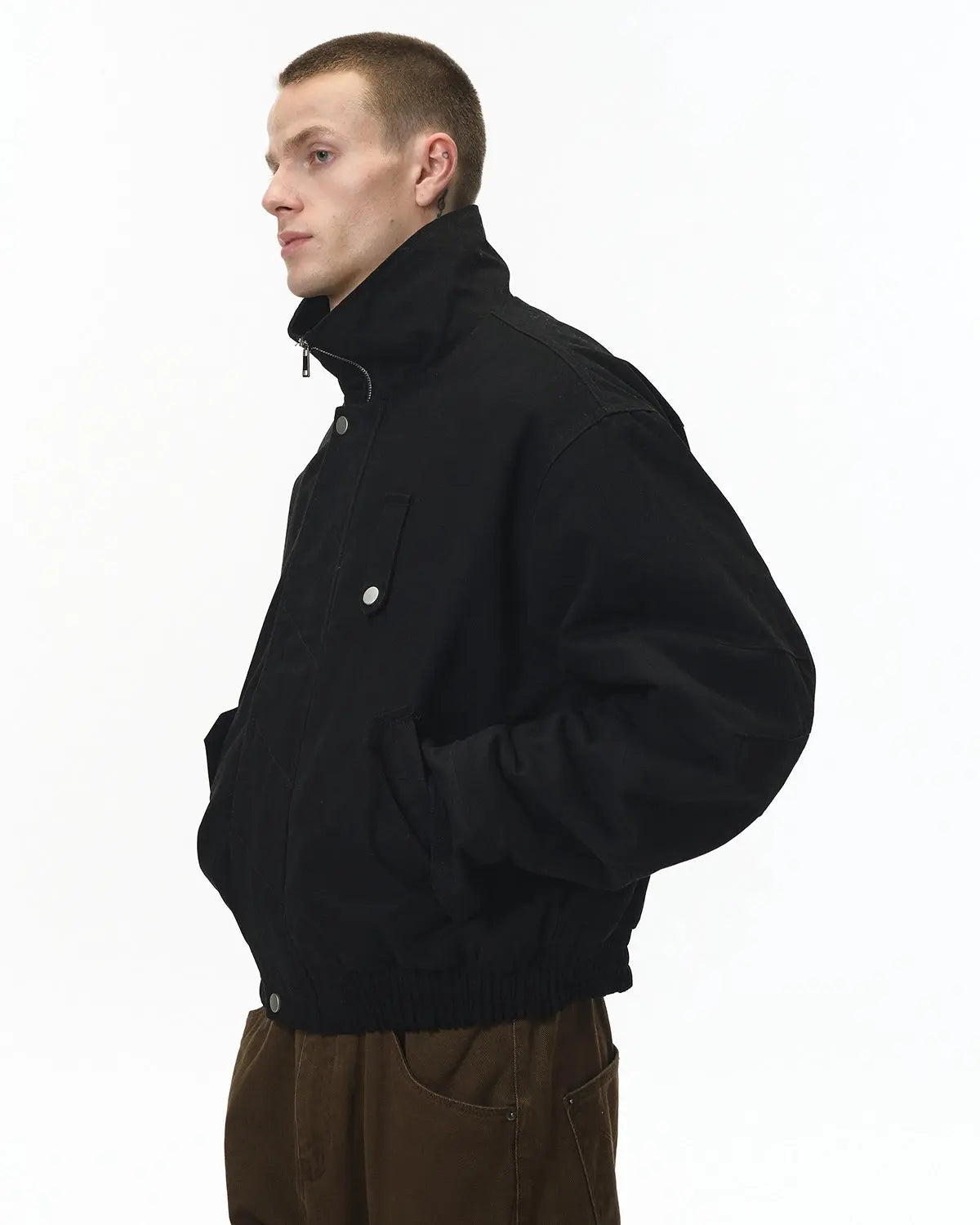 Inflation brand faux shearling-lined lambswool jacket with cozy interior, stylish streetwear design, and warm, textured fabric.