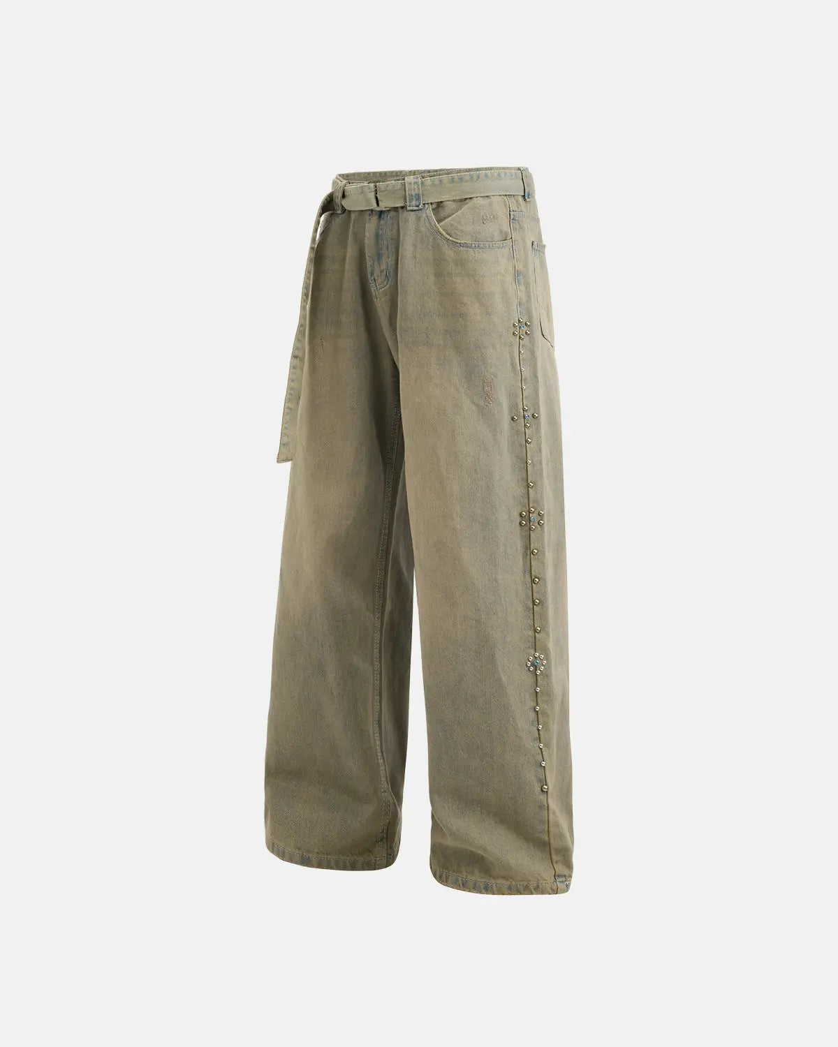 Beaded studded washed baggy jeans from INFLATION Streetwear with a relaxed fit and detailed bead and stud embellishments.