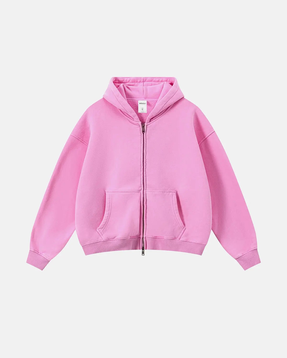 Vintage Washed Fleece Boxy Zip Hoodie by INFLATION, featuring a relaxed fit, zip front, and cozy fleece material in a washed finish.