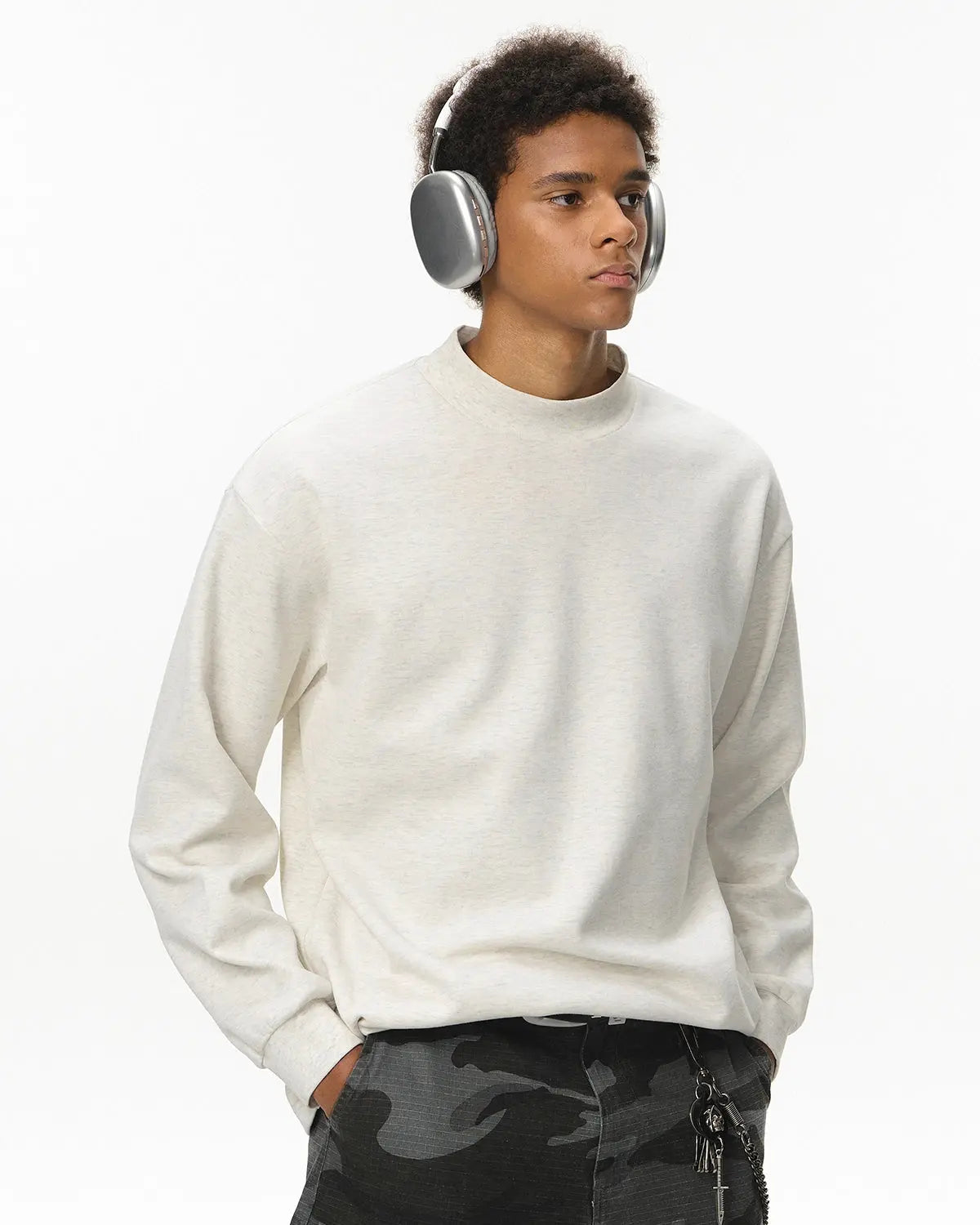 Soft Touch Mock Neck Sweatshirt by INFLATION featuring a cozy, stylish streetwear design in light fabric, perfect for casual wear