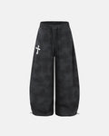 Washed gray cross barrel sweatpants by INFLATION, featuring relaxed fit and streetwear style with comfortable fabric.
