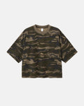Boxy camo T-shirt by INFLATION, featuring a relaxed fit and camouflage pattern, displayed on a plain background.