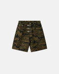Inflation Streetwear metal clasp camo shorts, stylish men's camouflage pants with metal fastening details, casual streetwear style