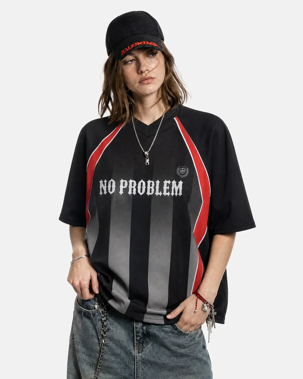 Color block letter graphic jersey tee from INFLATION Streetwear featuring bold color blocks and stylish typography.
