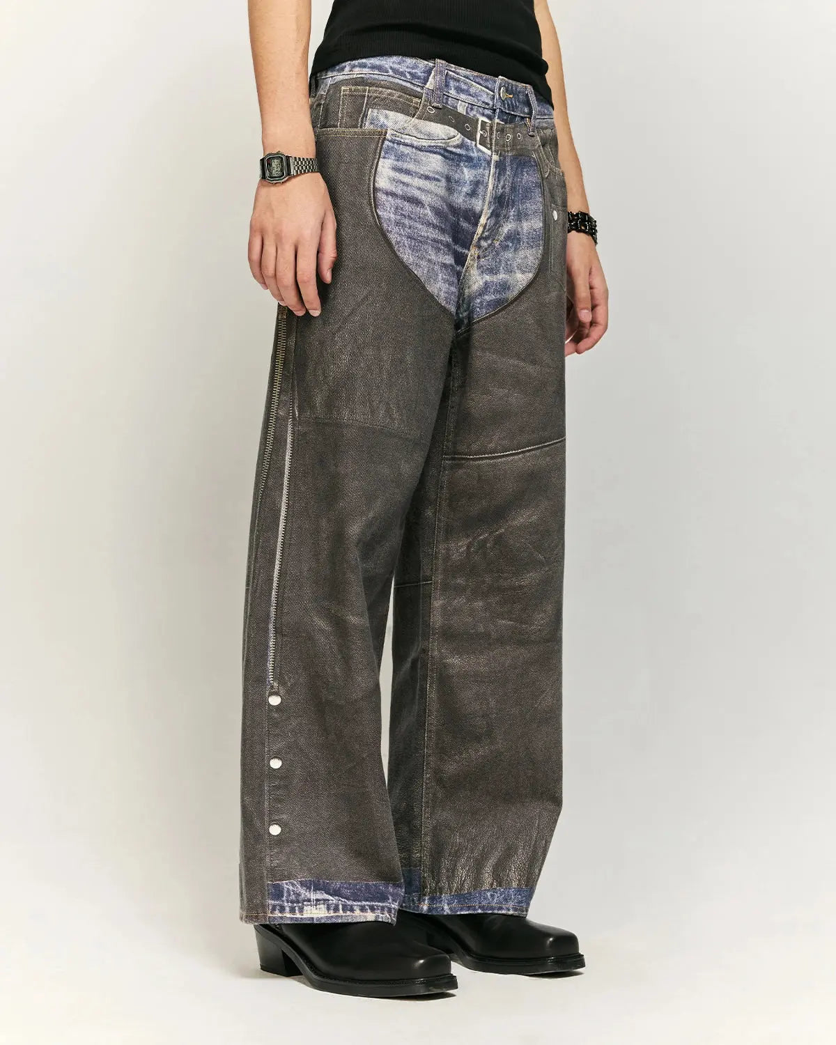 Colorblock digital printing cotton jeans by INFLATION featuring bold color blocks and a classic denim fit.