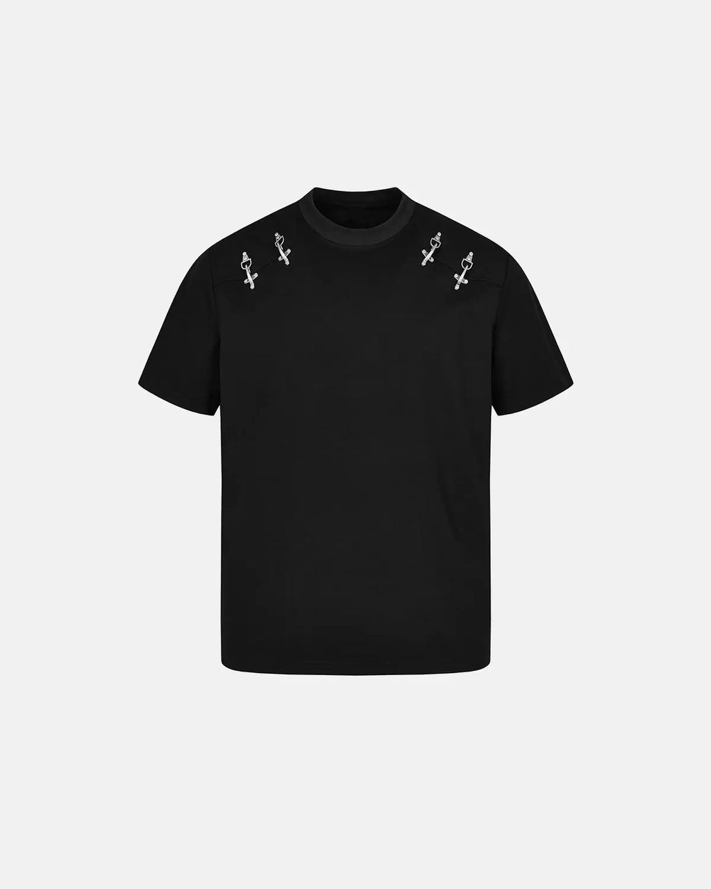 Inflation Streetwear cotton T-shirt featuring a metal buckle detail, casual fit, and minimalist style in white fabric.