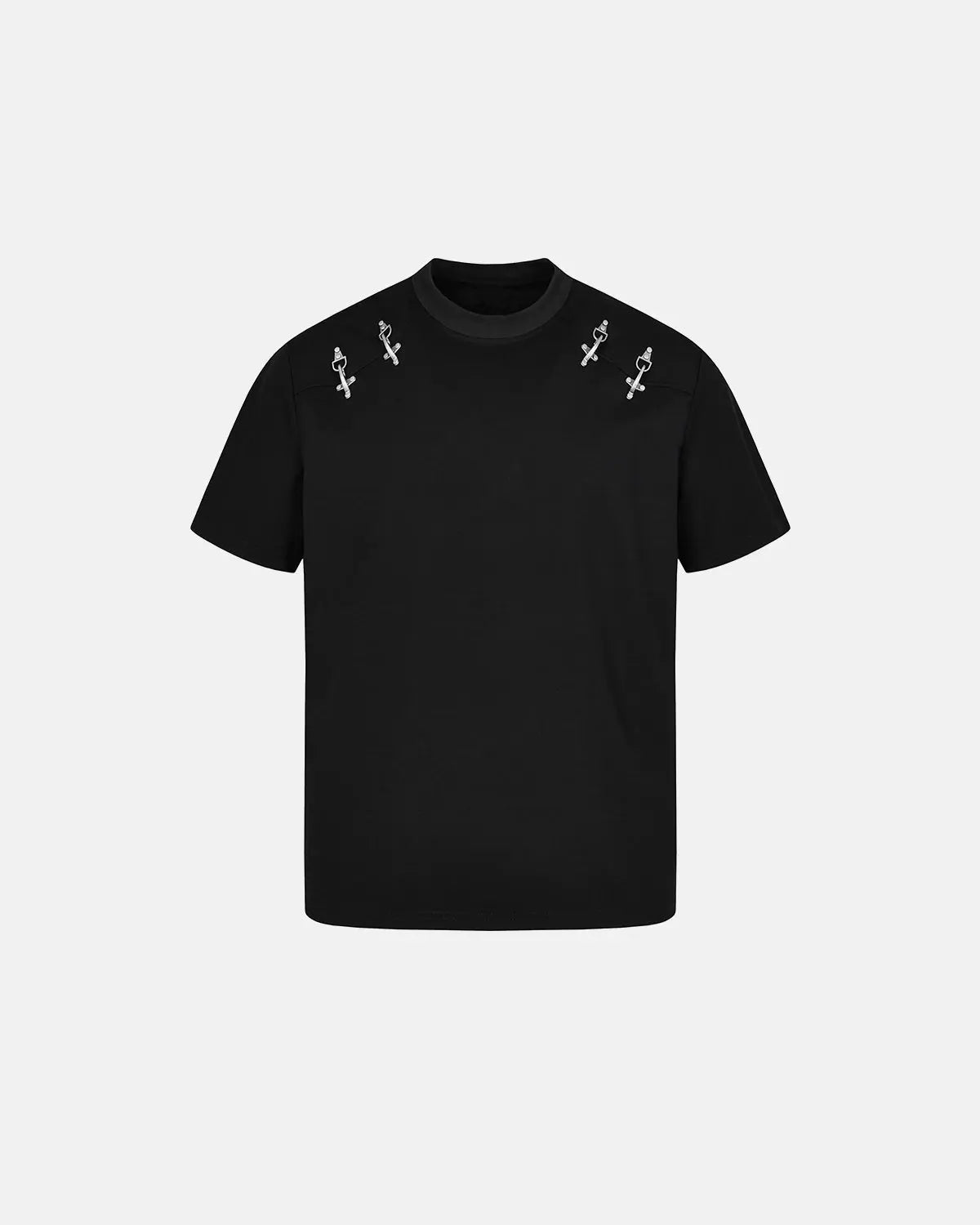 Inflation Streetwear cotton T-shirt featuring a metal buckle detail, casual fit, and minimalist style in white fabric.