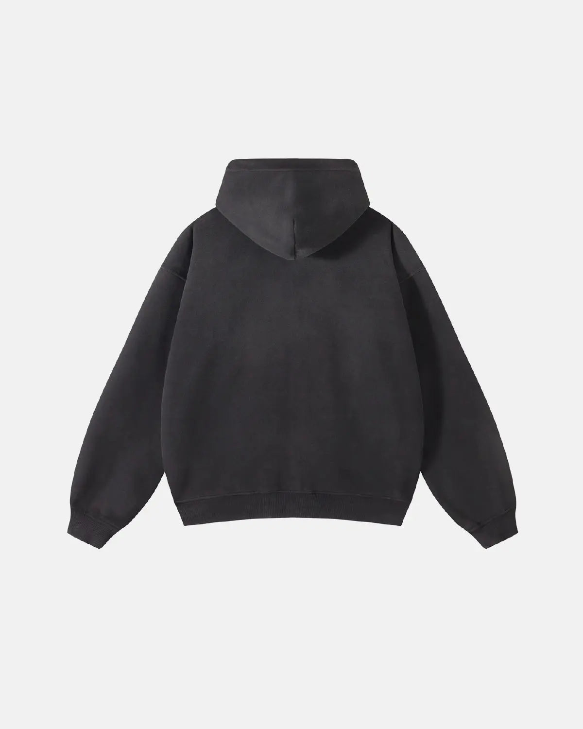 Inflation Streetwear graphic acid-washed zip-up hoodie with front pockets and drawstring hood, casual streetwear style.