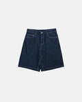 INFLATION Vintage Straight Washed Jorts, casual denim pants with a distressed finish, feature a relaxed fit and classic jean styling.