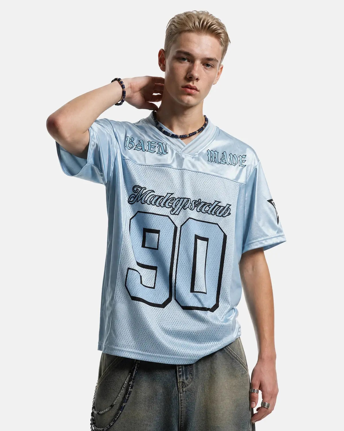 Oversized mesh patchwork jersey by INFLATION Streetwear featuring a bold, colorful design and relaxed fit.