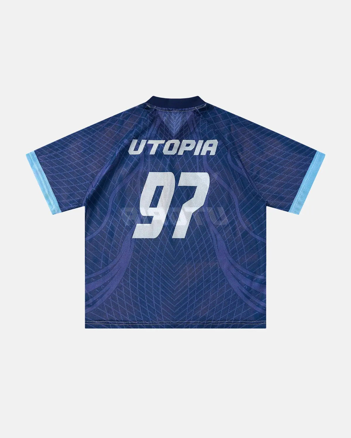 Inflation Geometric Pattern Mesh Jersey T-shirt featuring a modern design with mesh fabric and bold geometric print.
