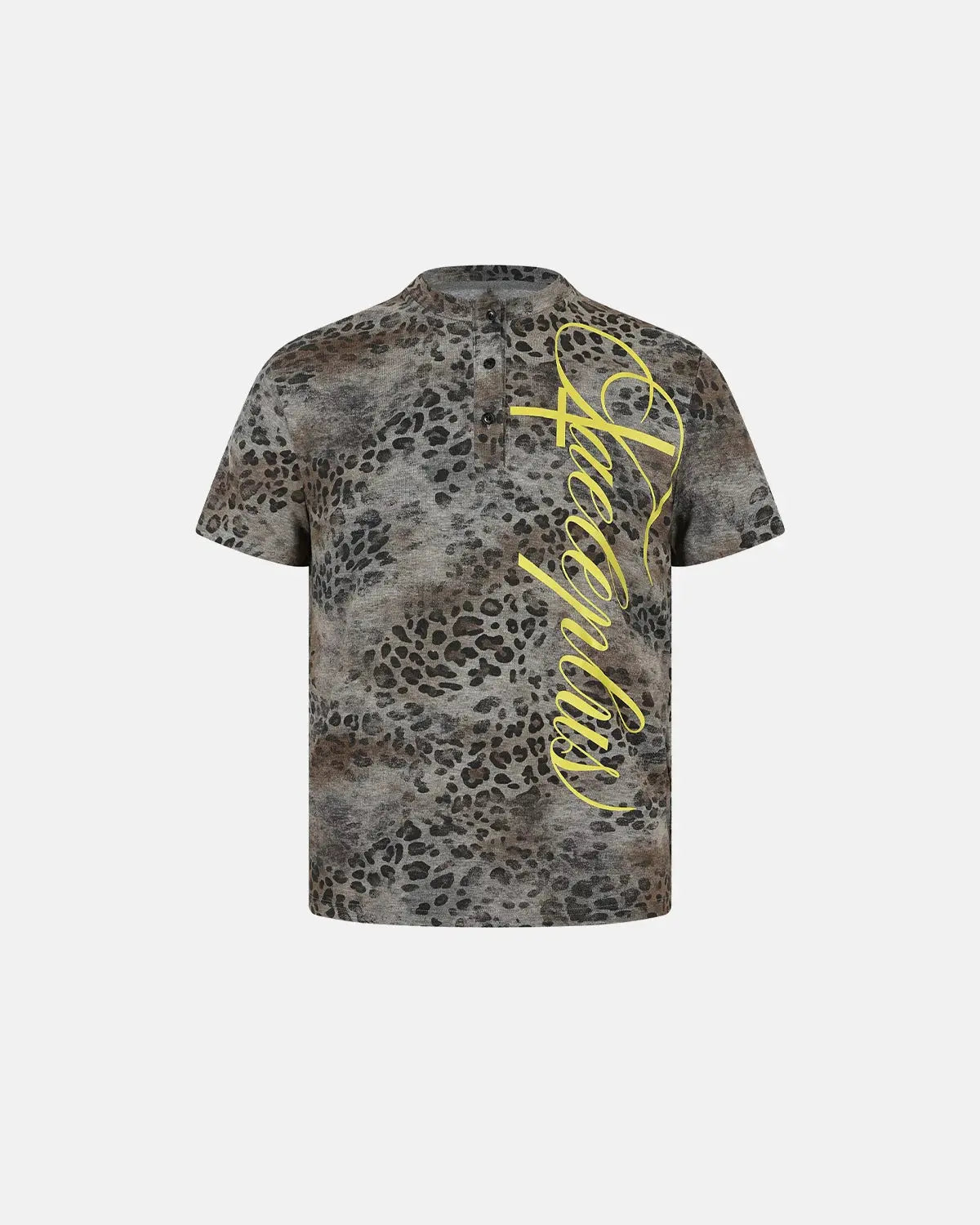 Leopard script Henley baby tee by INFLATION featuring a stylish leopard print and comfortable fabric for infants.