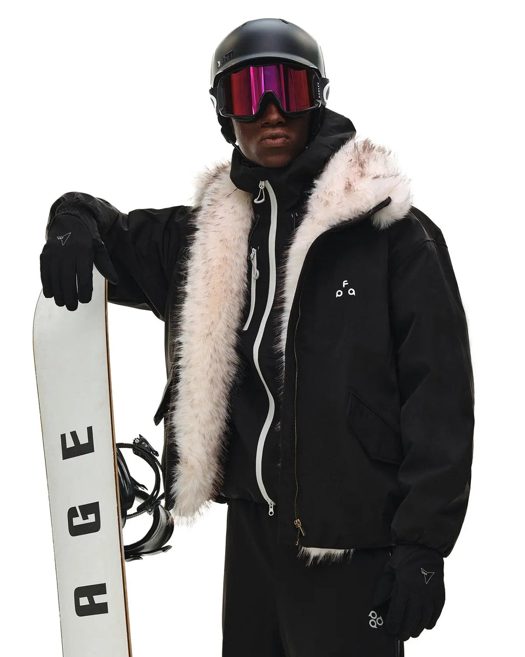 Inflation streetwear faux fur-lined padded bomber jacket with quilted design and ribbed cuffs, shown on a model.