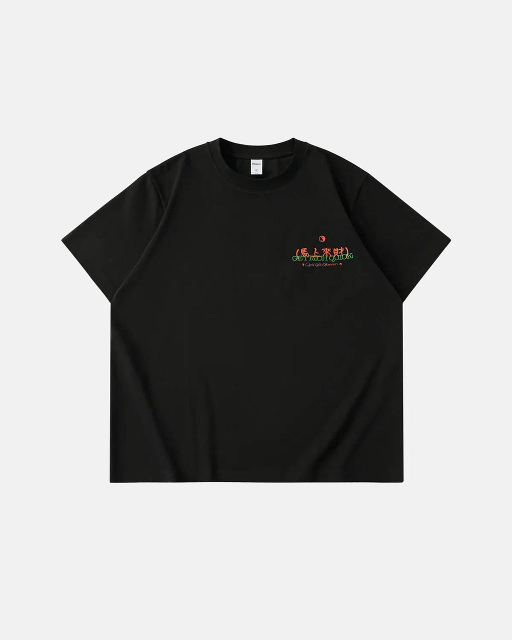 Inflation Streetwear's "Fortune Incoming" T-shirt featuring bold graphic design and comfortable fit, ideal for casual street style.