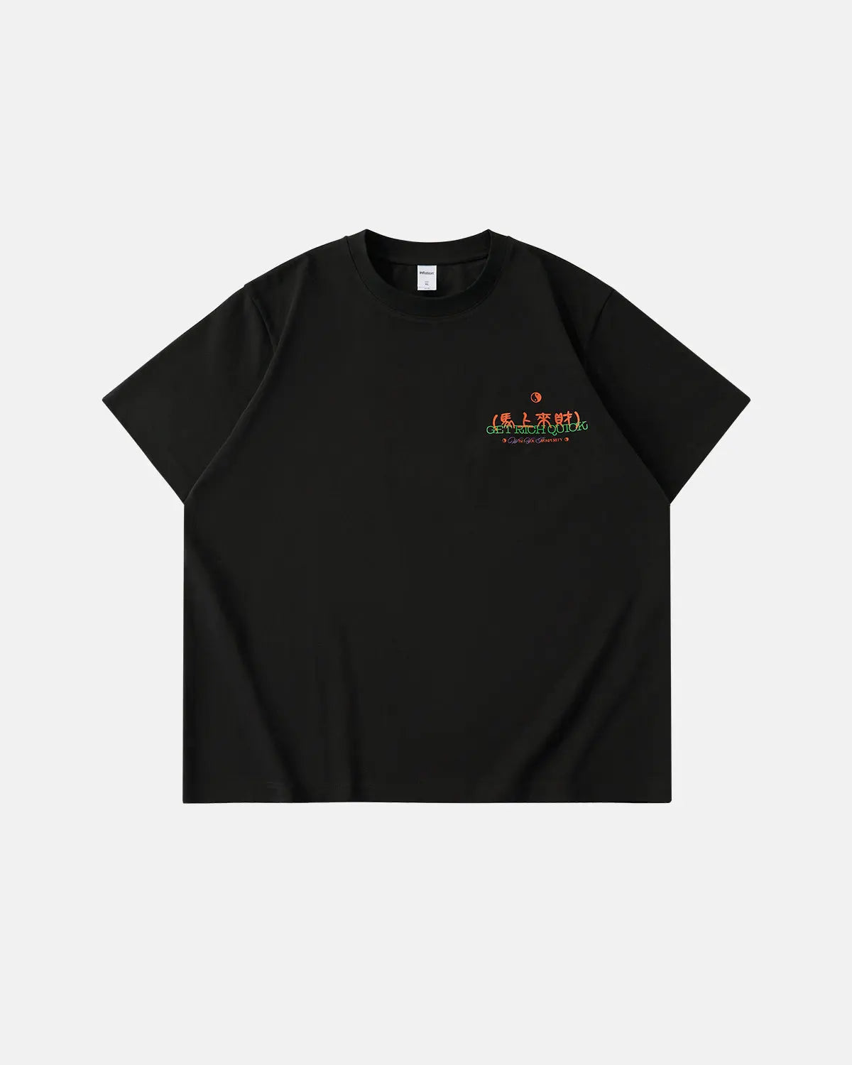 Inflation Streetwear's "Fortune Incoming" T-shirt featuring bold graphic design and comfortable fit, ideal for casual street style.