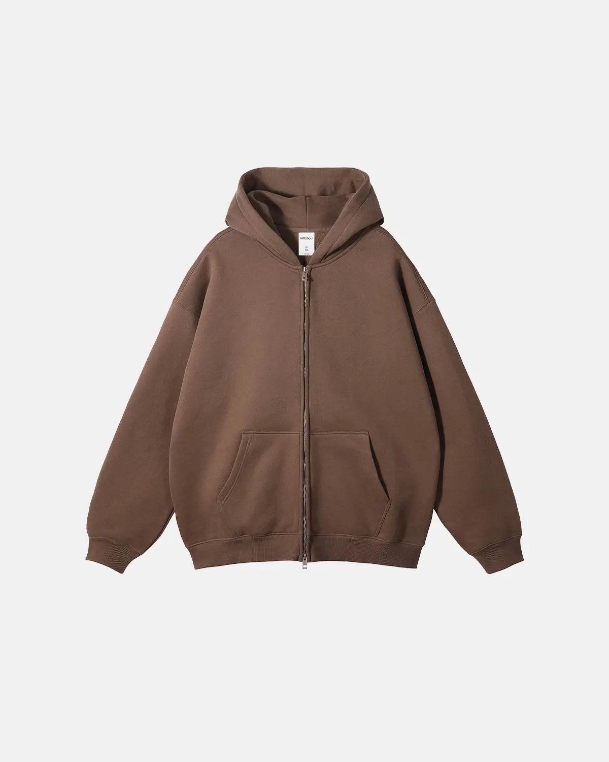 Inflation Streetwear fleece double zip-up hoodie jacket with front pockets and hood, in a comfortable and stylish design.