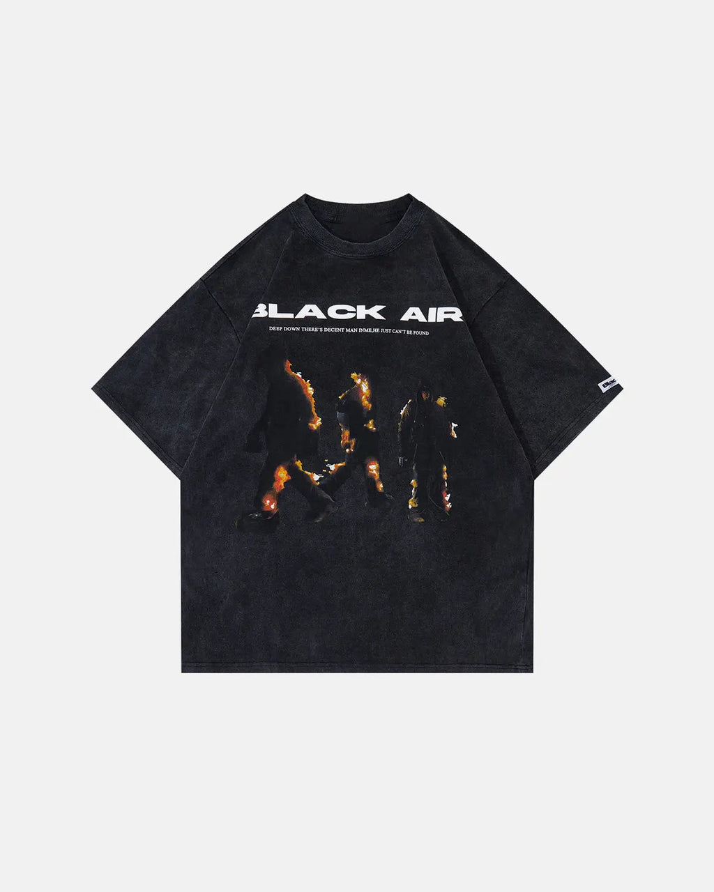 Washed graphic oversized T-shirt by INFLATION featuring bold streetwear design on soft, faded fabric.