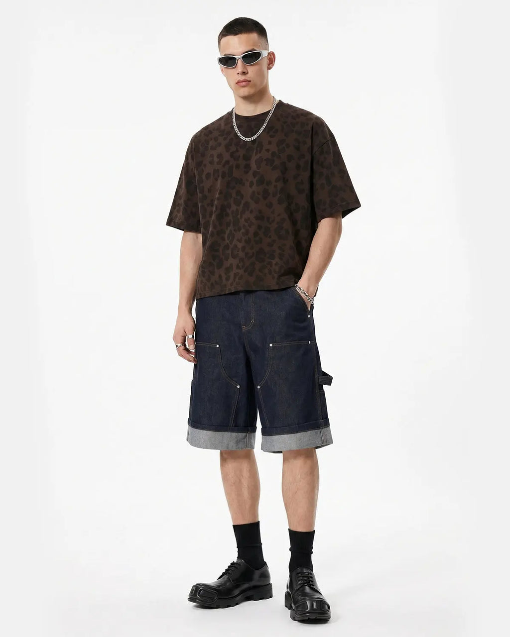 Leopard print boxy T-shirt from INFLATION Streetwear with a relaxed fit and bold animal print design.