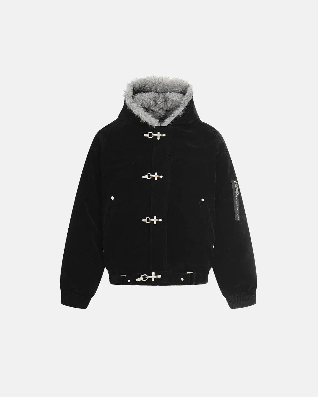 Inflation Streetwear faux fur lined clasp bomber jacket with ribbed cuffs and collar, stylish and warm for casual wear.