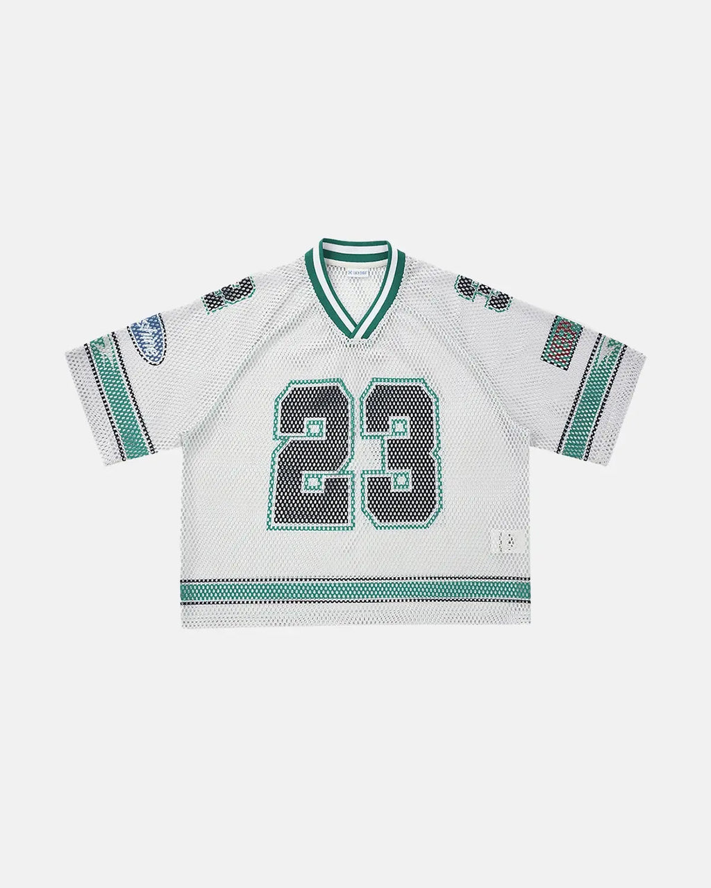 Inflation Streetwear 23 Jersey Mesh Print Tee showcasing a stylish mesh fabric with bold print design on the front.