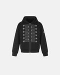 Inflation Streetwear braided embroidery boxy zip-up hoodie with front pockets and adjustable hood, in a casual streetwear style.