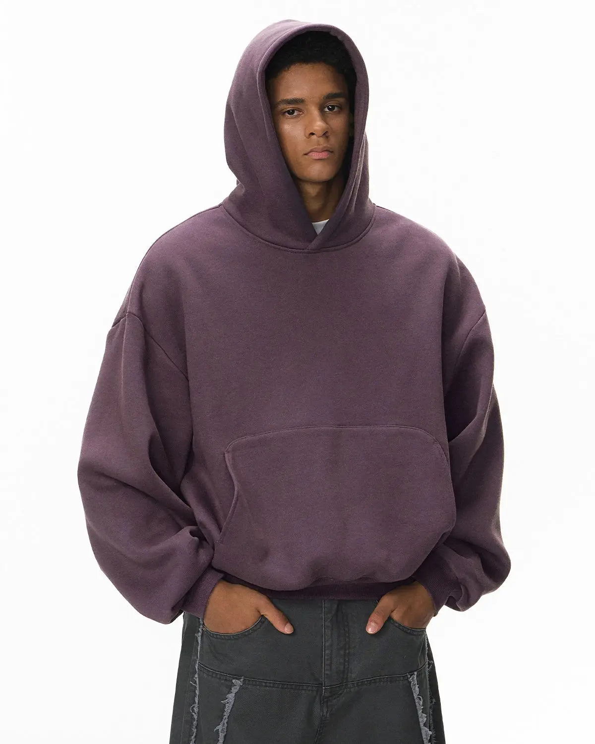 Blank Comfy Boxy Fit Hoodie by INFLATION, featuring a relaxed fit and minimal design, perfect for casual streetwear style.