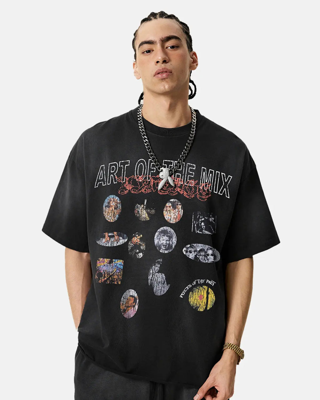 Oversized washed graphic print T-shirt by INFLATION Streetwear featuring bold artwork on soft cotton fabric.