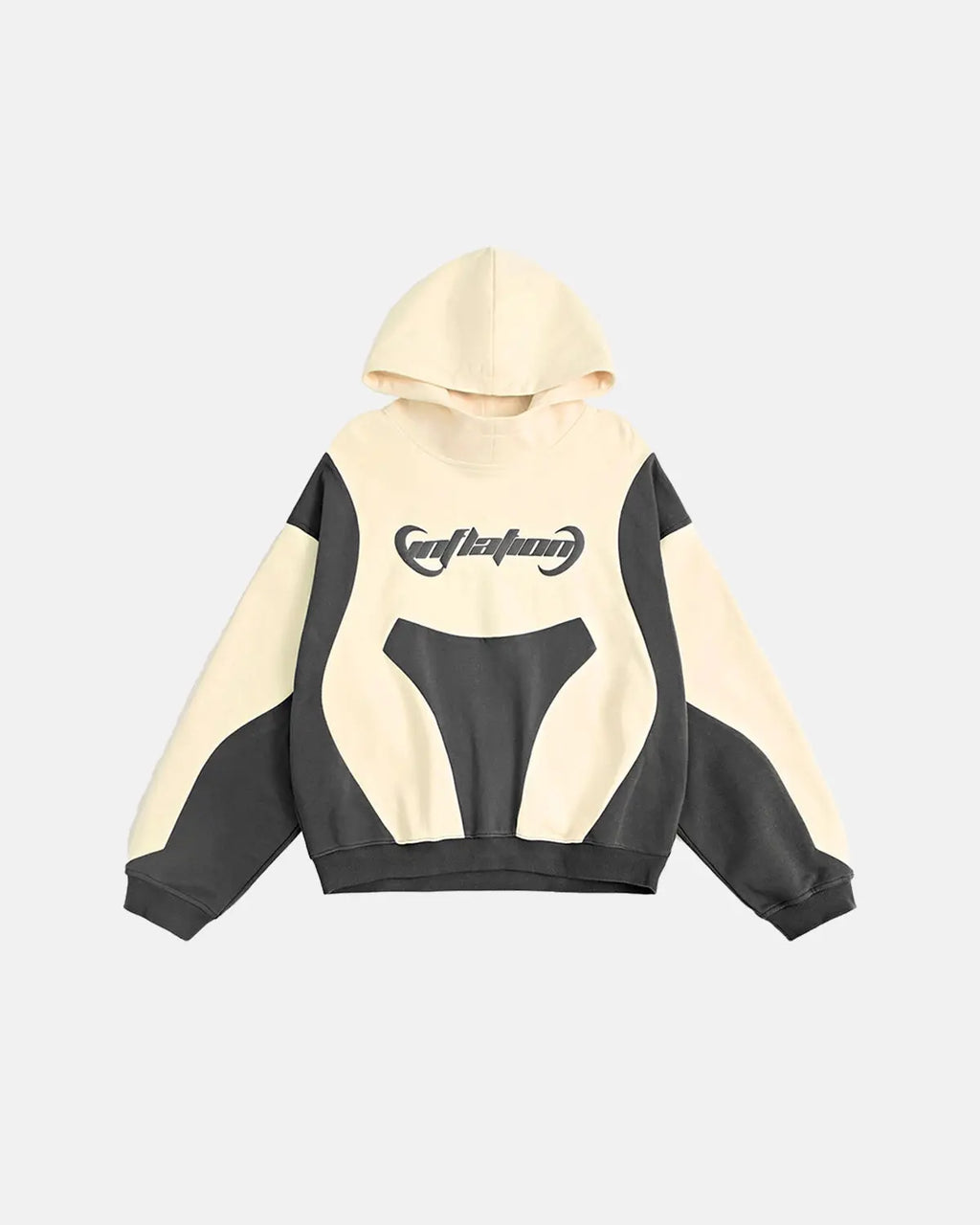 Inflation Streetwear patchwork puff print hoodie featuring colorful patchwork design and bold puff print details.