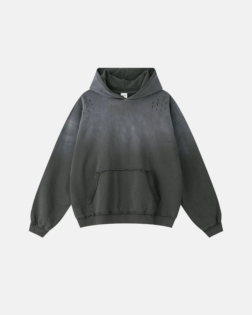 Inflation Streetwear Monkey Wash Ripped Hoodie with distressed details and casual fit, showcasing front view in soft fabric.
