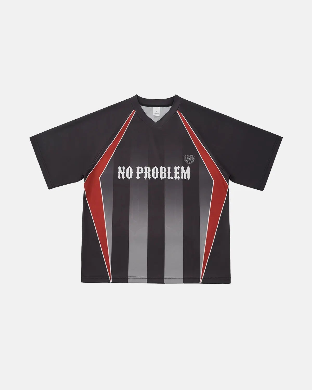 Color block letter graphic jersey tee by INFLATION featuring bold color blocks and streetwear-inspired design.