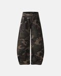 Inflation Streetwear studded camo barrel jeans, stylish pants with metal studs and camouflage pattern, casual streetwear fashion.
