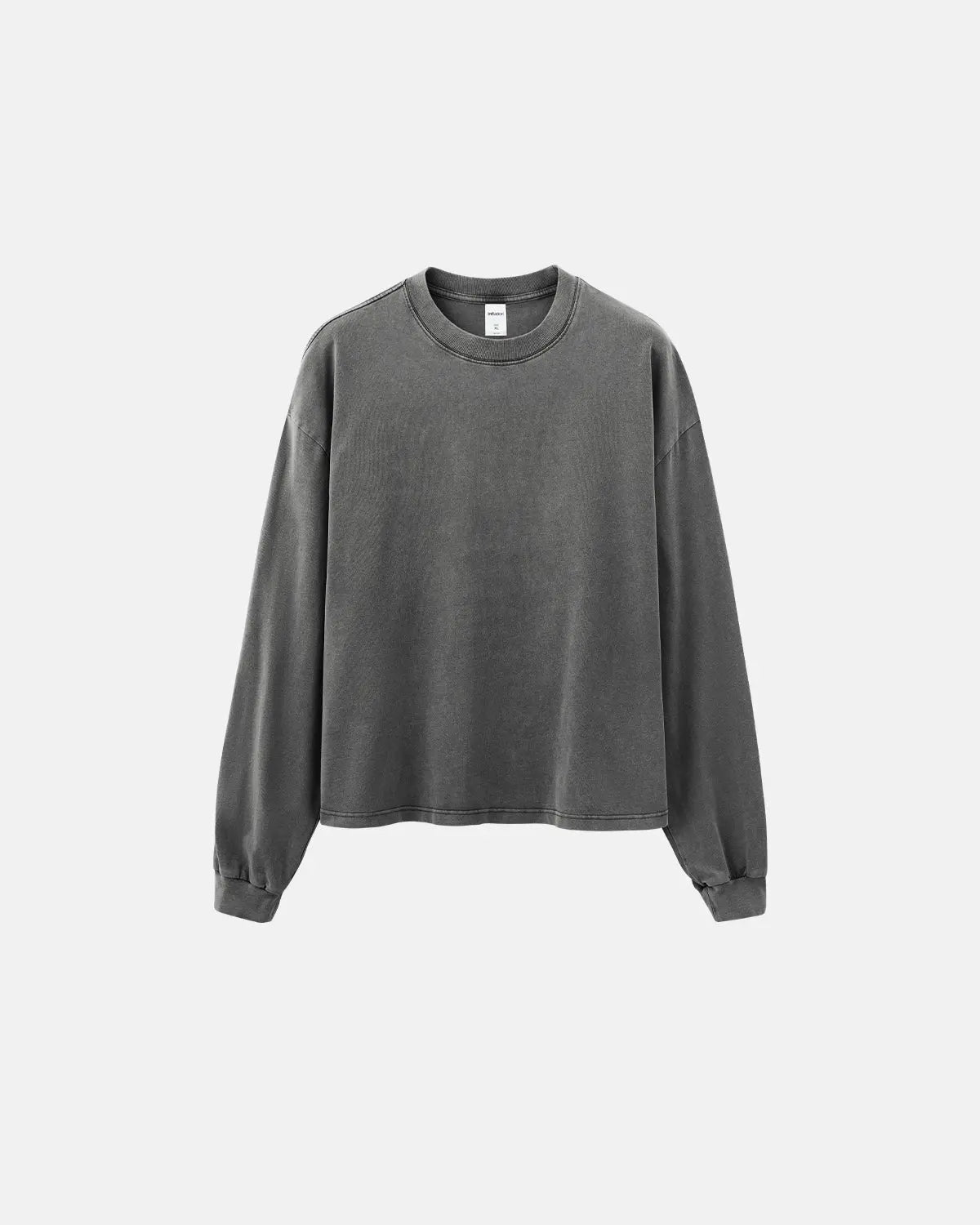 Distressed washed long sleeve tee by INFLATION featuring a relaxed fit and vintage-inspired design in a casual streetwear style.