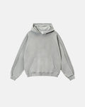 Inflation Streetwear frayed seam acid wash hoodie with distressed details and relaxed fit, featuring a casual, trendy style.