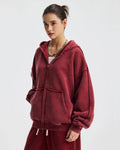 Inflation streetwear distressed acid wash double zip hoodie with front zippers and worn look, casual style, close-up of fabric details.