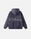 Shiny rhinestone acid wash hoodie from INFLATION Streetwear with a hood and sparkling embellishments on the front.