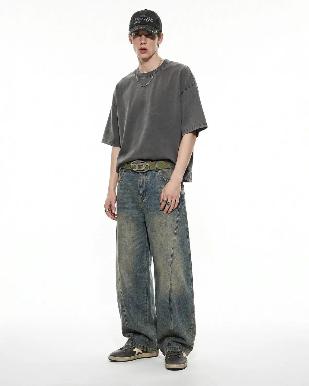 Distressed boxy washed T-shirt by INFLATION Streetwear, featuring a relaxed fit and vintage-inspired distressed design.