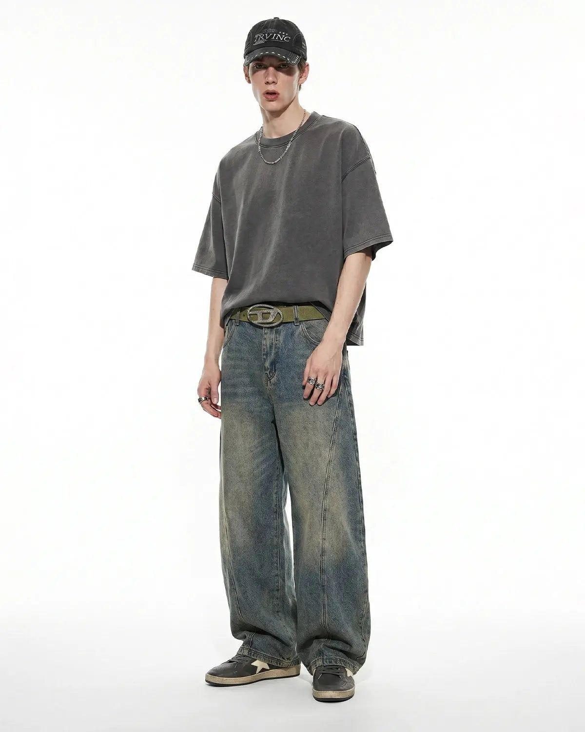 Distressed boxy washed T-shirt by INFLATION Streetwear, featuring a relaxed fit and vintage-inspired distressed design.