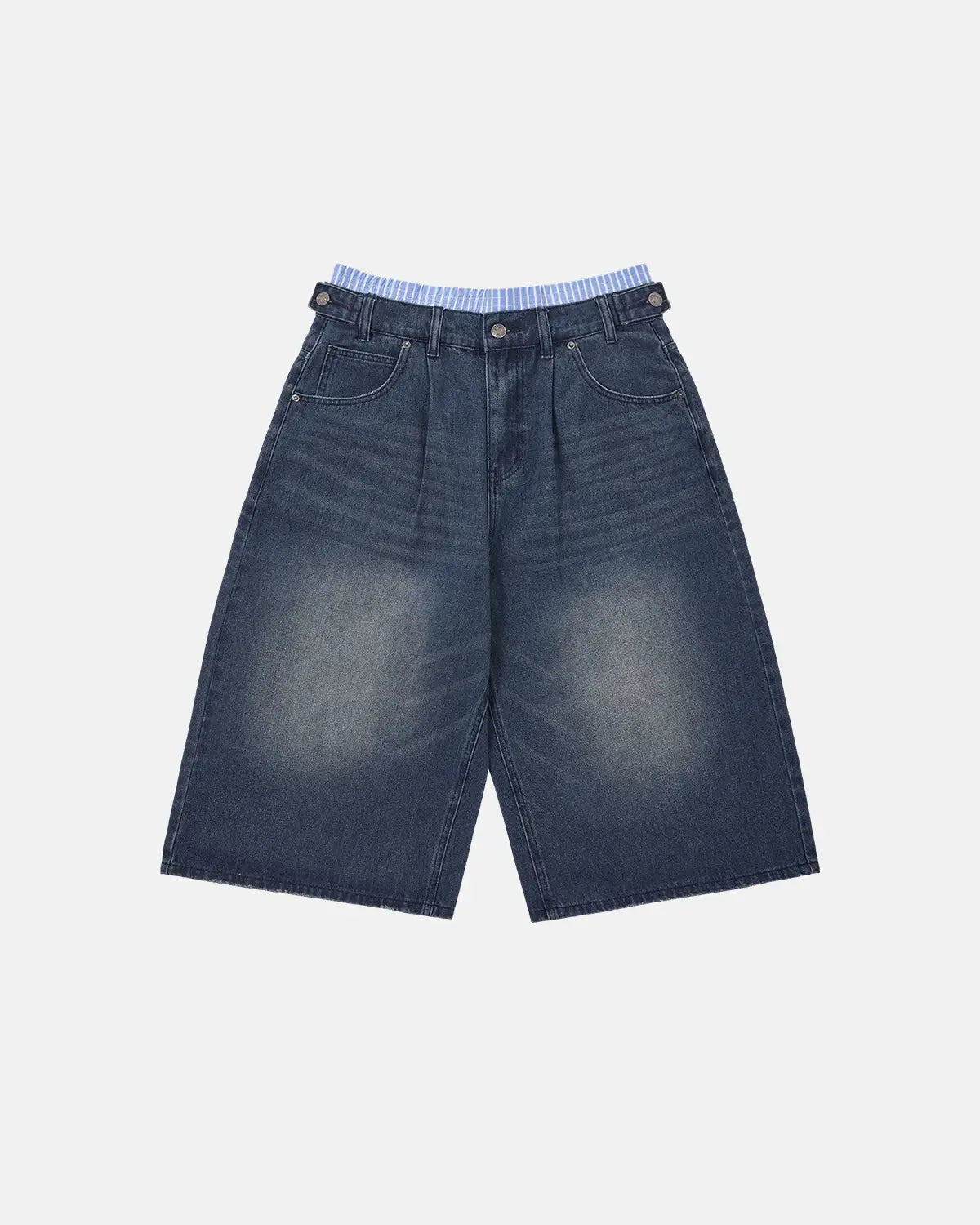 Inflation Double Waist Baggy Jorts featuring loose fit denim shorts with double waist design and streetwear style.