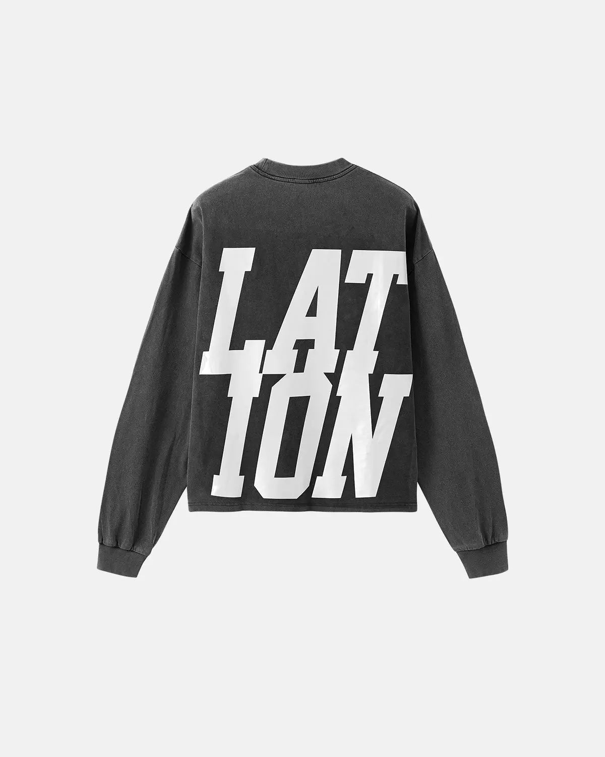 Inflation Streetwear reflective logo acid wash t-shirt showing front view with logo detail and distressed fabric texture.