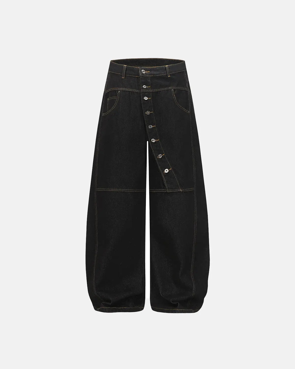 Inflation Streetwear Buttons Up Raw Baggy Jeans with button fly, relaxed fit, and distressed denim styling.