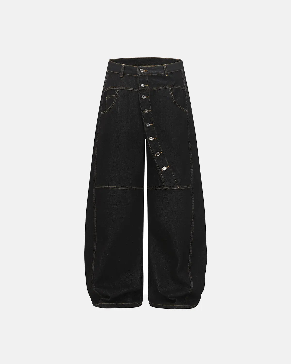 Inflation Streetwear Buttons Up Raw Baggy Jeans with button fly, relaxed fit, and distressed denim styling.