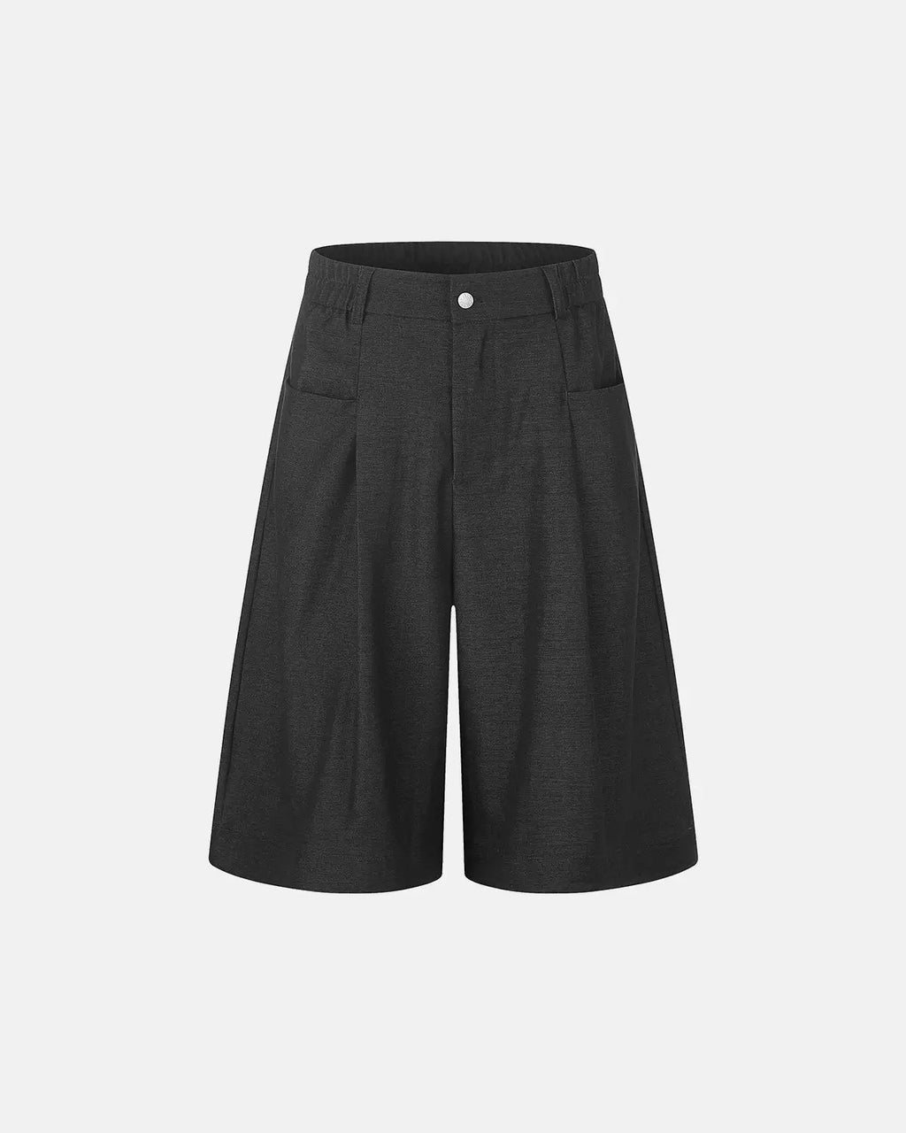 Pleated wide-leg tailored shorts by INFLATION featuring a high waist and relaxed fit, shown in a stylish streetwear look.