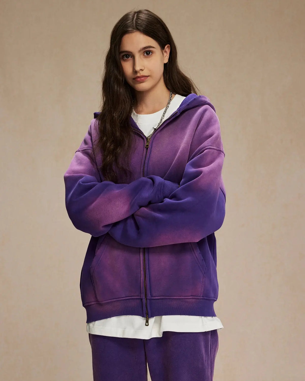 Acid washed zip-up hoodie by INFLATION Streetwear, featuring a casual fit with a front zipper and distressed acid wash fabric.