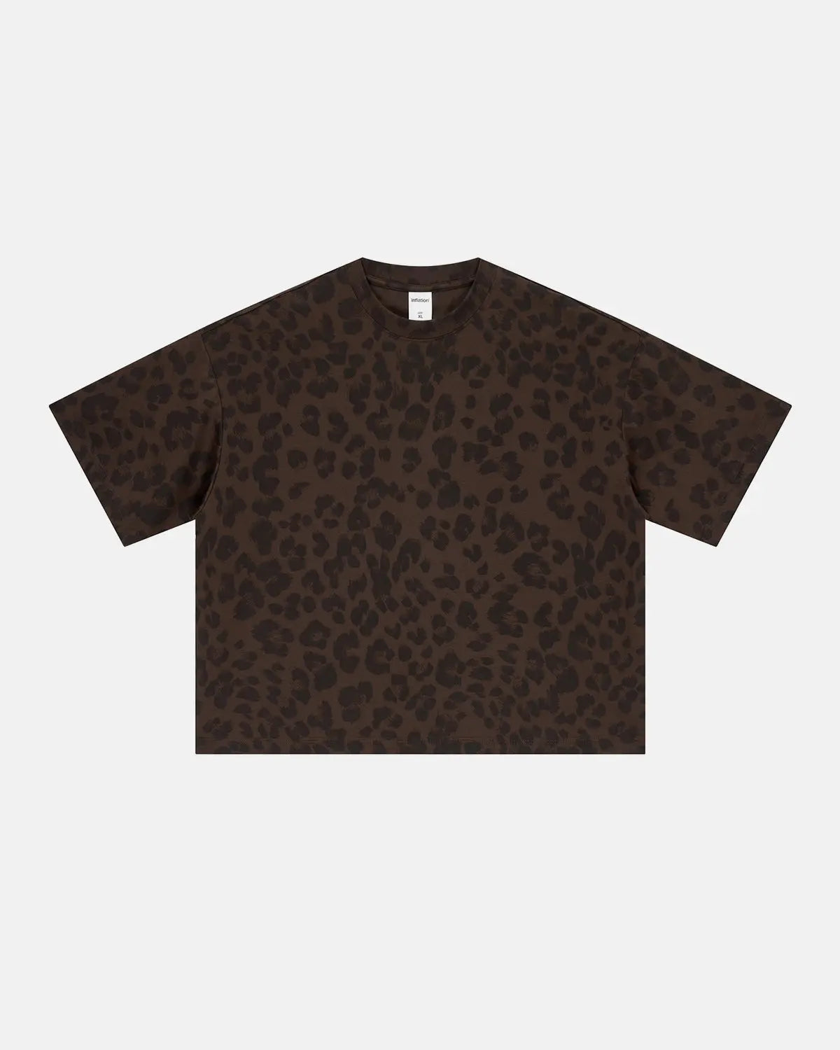 Leopard print boxy T-shirt from INFLATION Streetwear featuring a relaxed fit and bold animal pattern.